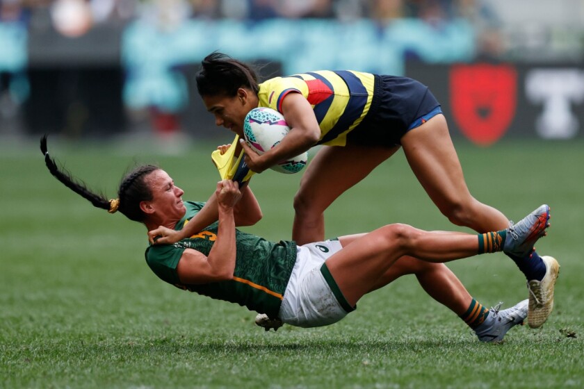 Accion entre Colombia y Madagascar, en el Mundial de Rugby.