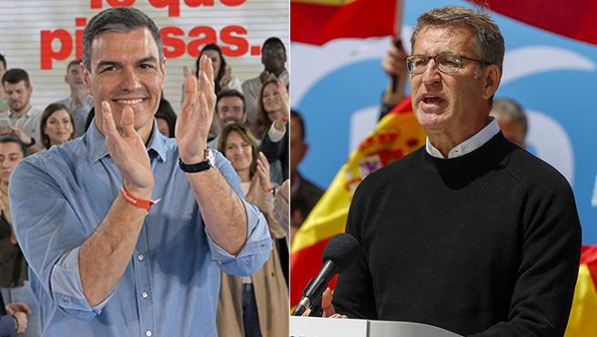 Pedro Sanchez y Alberto Nuñez Feijoo, durante la campaña para las elecciones municipales y autonomicas de 2023.