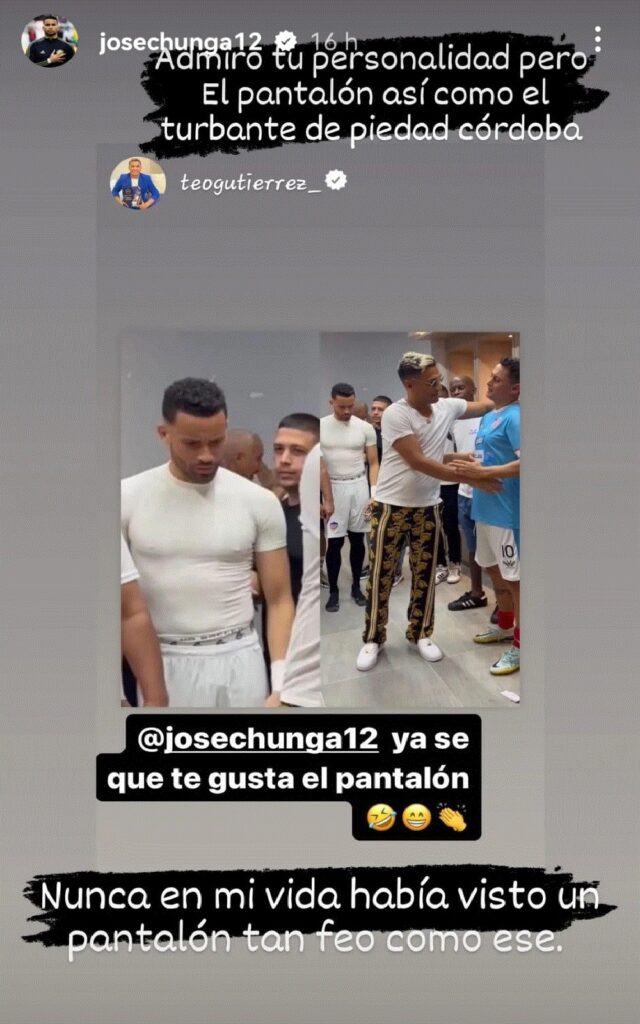 Jose Luis Chunga observando el pantalon de