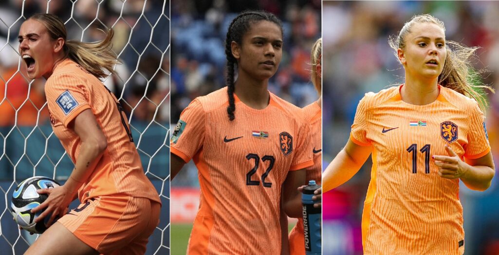 De izquierda a derecha: Jill Roord, Esmee Brugts y Lieke Martens.