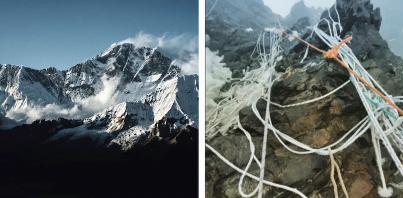 Suciedad y basura en la montaña.