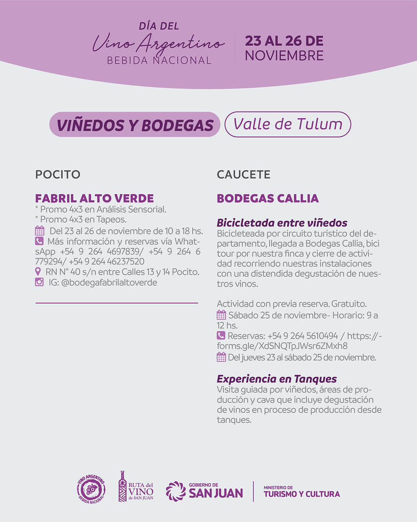 2023-11-21 TURISMO Y CULTURA: San Juan celebrara la semana del Vino Argentino con imperdibles actividades
