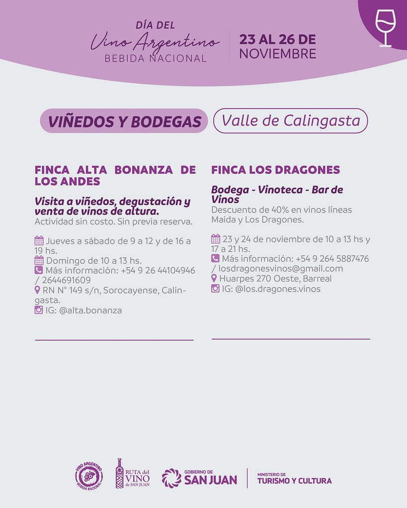 2023-11-21 TURISMO Y CULTURA: San Juan celebrara la semana del Vino Argentino con imperdibles actividades
