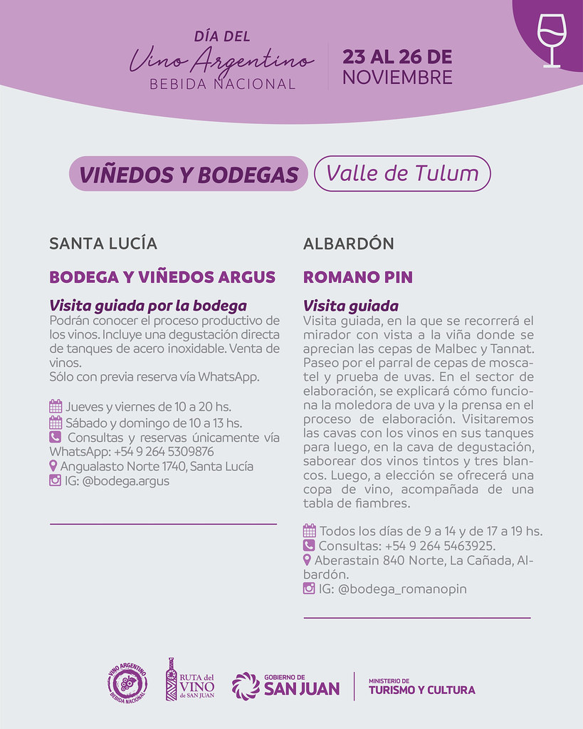 2023-11-21 TURISMO Y CULTURA: San Juan celebrara la semana del Vino Argentino con imperdibles actividades