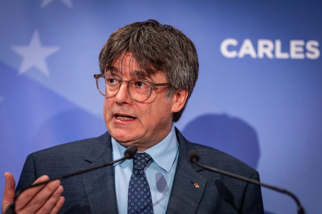 El expresidente Carles Puigdemont durante su conferencia en Bruselas.