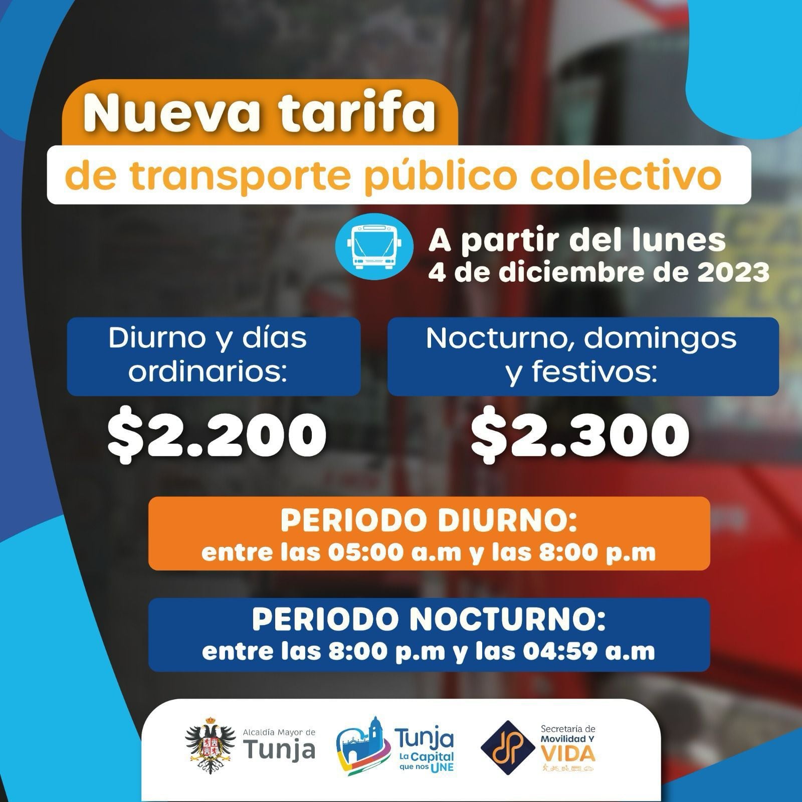 Esta es la nueva tarifa de transporte municipal que regira desde este 4 de diciembre en Tunja / Foto. Cortesia
