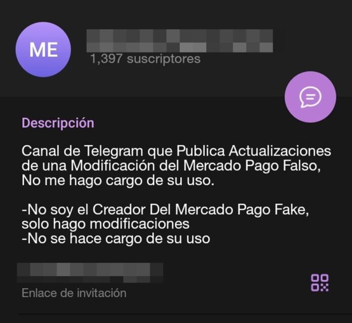 Uno de los canales de Telegram que ofrecen el Mercado Pago trucho a sus suscriptores por una modica suma.