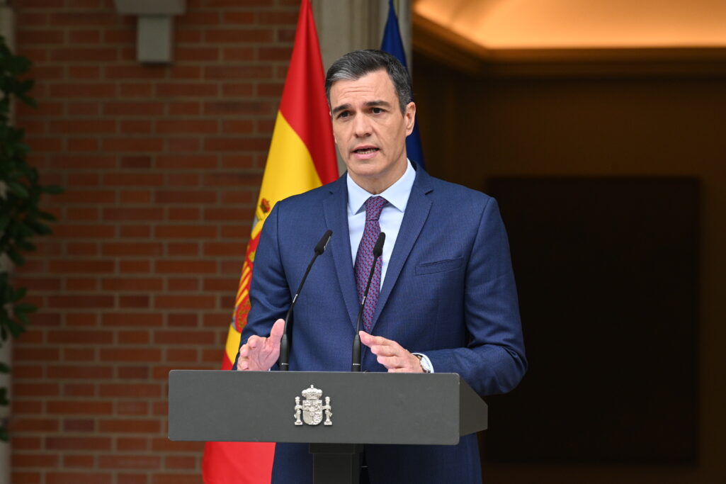 Pedro Sanchez, anunciando este lunes en Moncloa la disolucion de las Cortes y la convocatoria de elecciones anticipadas el 23 de julio