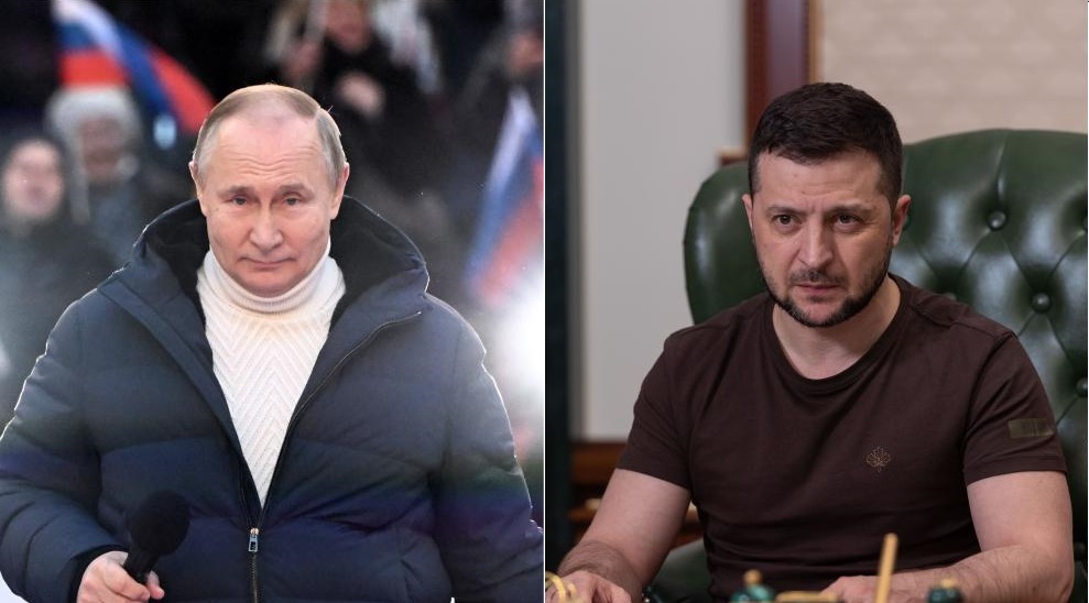 Combo de fotos de los presidentes ruso y ucraniano Vladimir Putin y Volodimir Zelenski.