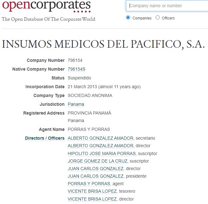 Información de Insumos Médicos del Pacífico. Open Corporates. EP Información de Insumos Médicos del Pacífico. Open Corporates. EP