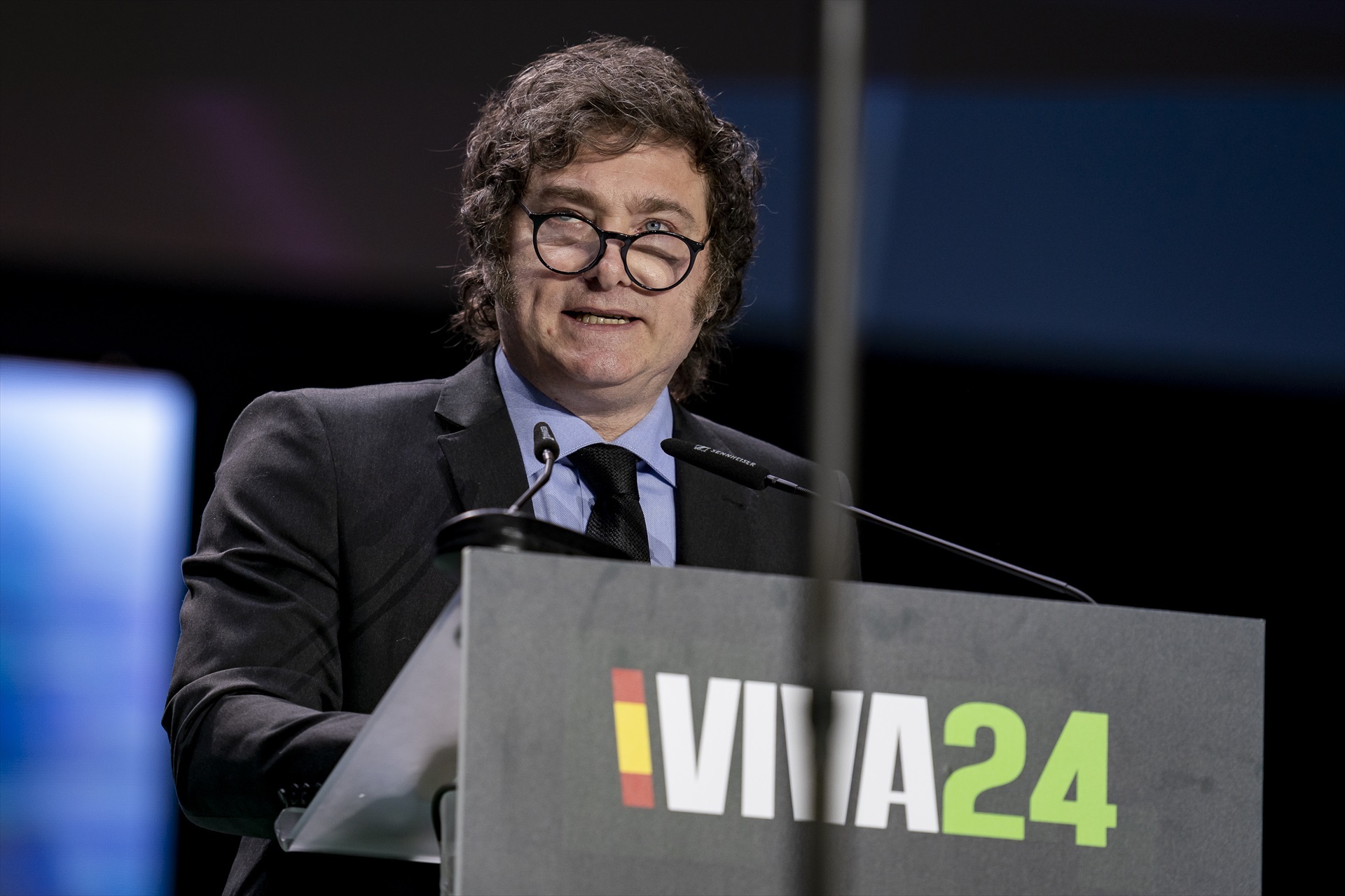 El presidente de Argentina, Javier Milei, interviene durante el acto ‘Viva 24’ de VOX.