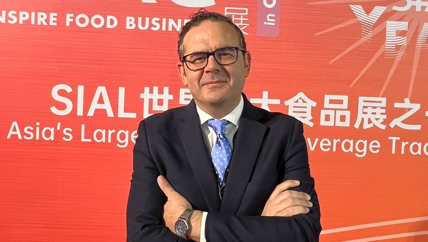 El director general de la Asociacion Nacional de Industrias de la Carne de España (ANICE), Giuseppe Aloisio, en la feria de alimentacion SIAL de Shanghai (China).